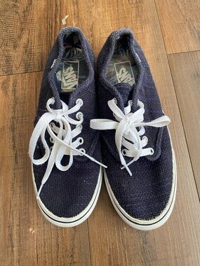 Vans Dark Navy Canvas Low-Top Sneakers with White Laces